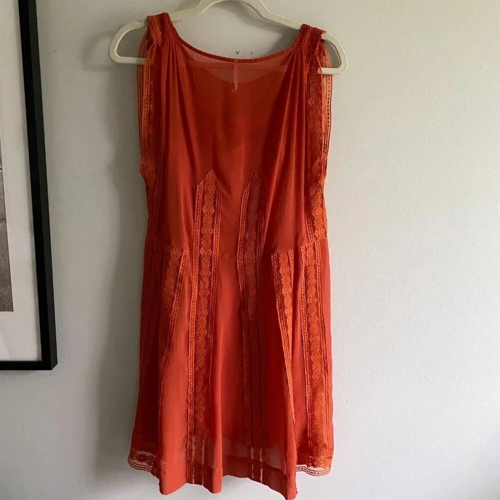 FREE People Orange Lace  Sleeveless Shift Boho Mini Dress Size XS - Picture 6 of 13